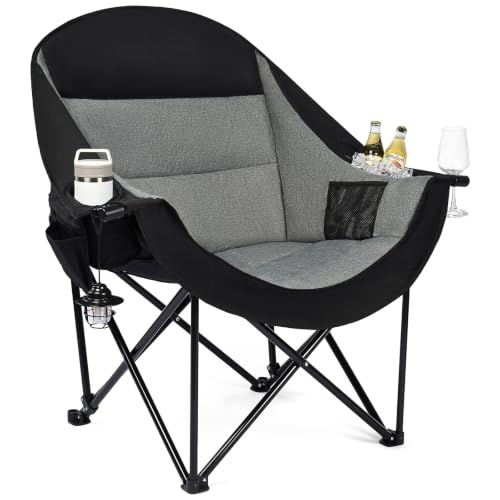 Oversized Heavy Duty Camping Chair with Cooler Bag & Padded Seat - Black, Non-Heating