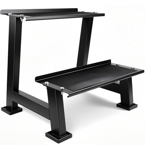 Kettlebell Storage Rack 2-Tier Steel Stand with Non-Slip Pads for Home Gym