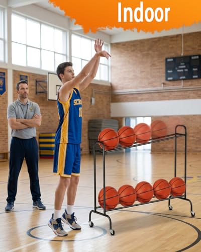 2 Pack Tilt Basketball Shooting Rack with Rolling Ball Storage Cart for Training