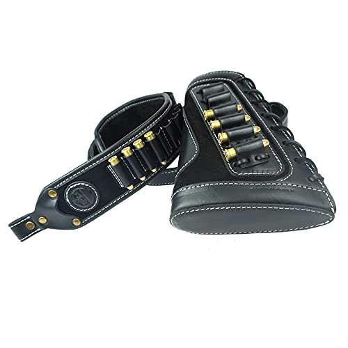 Tas Trost Black Leather Rifle Shell & Cartridge Holder Set for Hunting .30-06 .45-70 .357