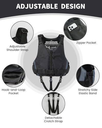 Adult Swim Vest with Crotch Straps & Dual Pockets - Black, M/L