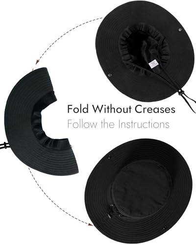 Wide Brim UV Sun Hat for Men Women Waterproof Bucket Hat Black - Sun Protection