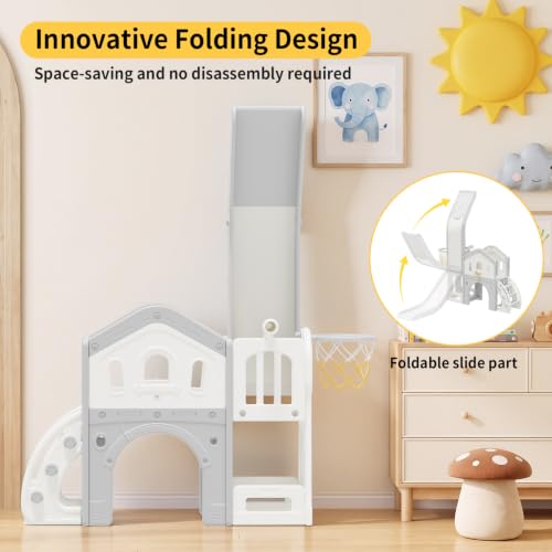 BIERUM 9-in-1 Toddler Slide White Gray Indoor & Outdoor Playset for Ages 1-3