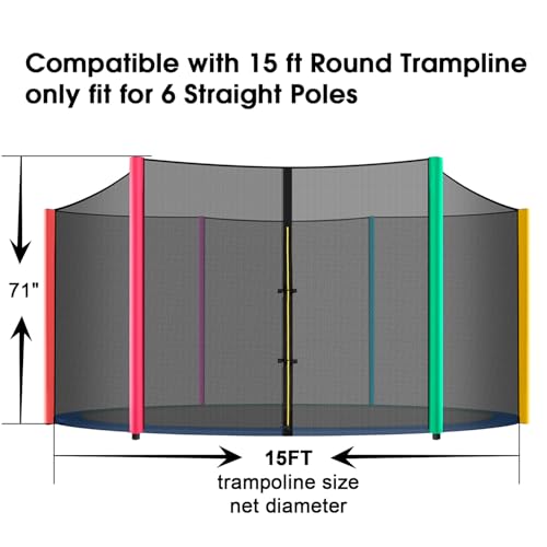 15Ft Trampoline Net Replacement for 6-Poles Round Trampolines - Jump Tastic