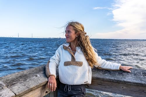 HUK Women's Plush Fleece Half-Zip Pullover - Cozy Sherpa with Pocket, Small / North Atlantic