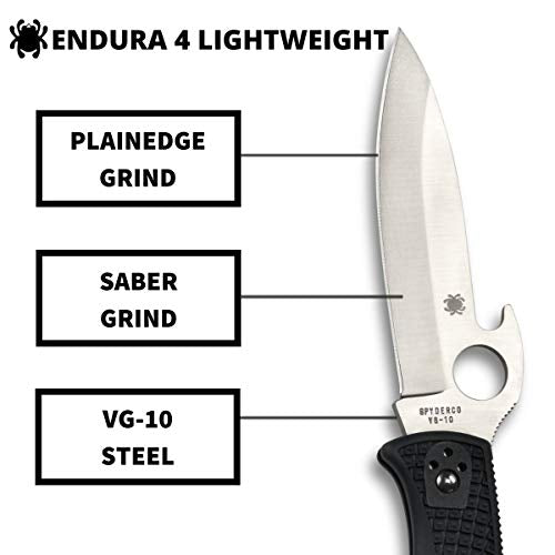 Spyderco Endura Lightweight Folding Pocket Knife with Black Handle - 3.9" PlainEdge