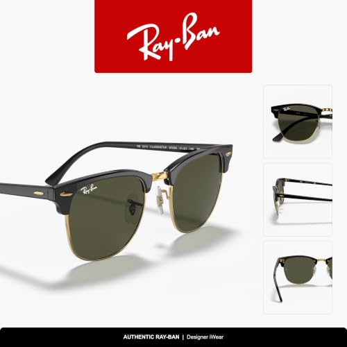Unisex Ray-Ban RB3016 Clubmaster Classic Square Sunglasses - Black on Gold, 49mm