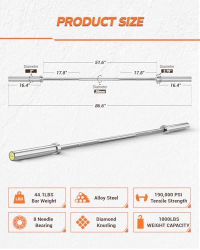 7ft Olympic Barbell 1500lb Capacity for Powerlifting & Strength Training - Variation #2CHM1000LBS