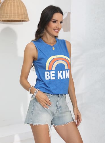 Large Women's Tank Top - Loose Fit Summer Cute Graphic Sleeveless Shirt - Blue