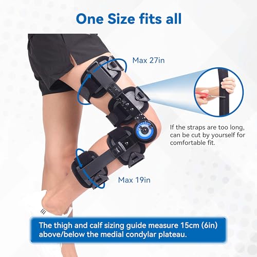 Universal Hinged ROM Knee Brace - Adjustable Post-Op Support for ACL MCL Recovery, Ambidextrous, 19-27 Inches