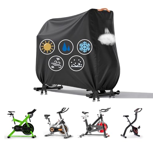 Waterproof Exercise Bike Cover for Indoor & Outdoor Use - All Weather Upright Bike Protector with Air Vent, Windproof Buckles