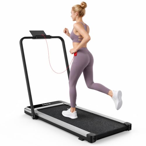 NEWBULIG Foldable Walking Pad Treadmill with Handle Bar - Silver, Home & Office Use