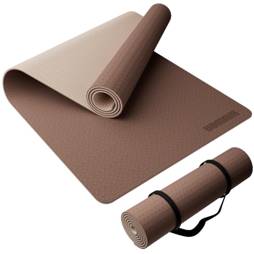 Milky Coffee Yoga Mat 80cm Wide, 8mm Thick Exercise Mat with Carry Strap
