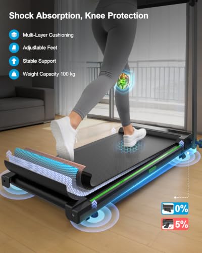 Vyrqenoxi Black Foldable Under-Desk Treadmill with Incline and LCD Display