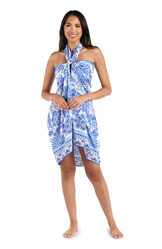 Women's Blue Pareo Wrap Beach Cover Up - One Size, Vibrant Swimwear Accessory