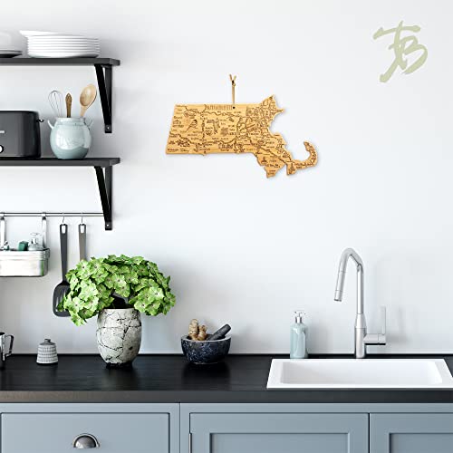 Massachusetts State-Shaped Bamboo Cutting & Serving Board with Wall Hang Feature