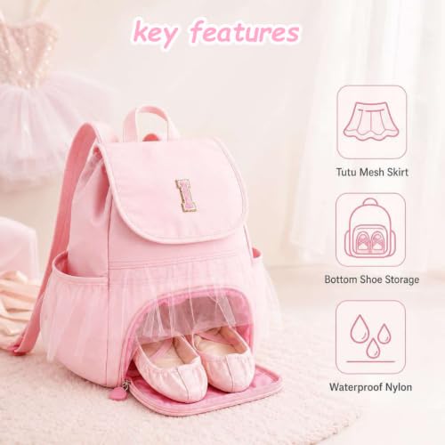 Kids Dance Backpack with Shoes & Water Bottle Pockets - Pink A