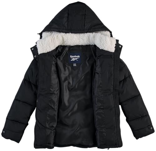 Reebok Women's Puffer Jacket with Faux Fur Hood - Midweight, Large Black