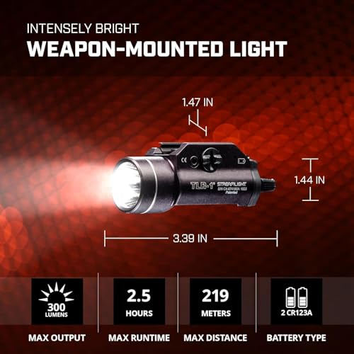 Streamlight TLR-1 Rail-Mounted Gun Light 300 Lumens Compact Version without Strobe & Earless Screw - 3.39x1.47x1.44