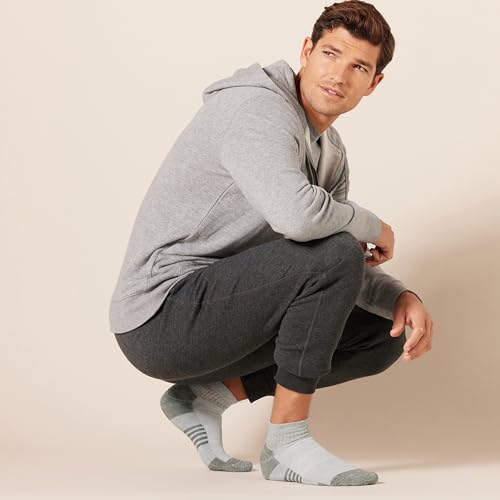 Men's Athletic Quarter Ankle Socks with Cushioned Arch Support - Grey, 8-12 Pairs