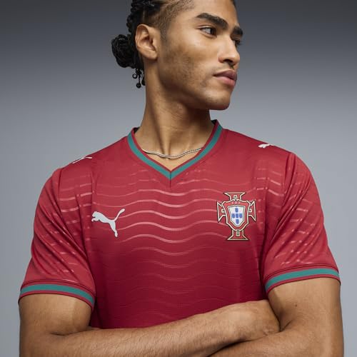 PUMA Portugal Home Jersey Men's Crew Neck Short Sleeve Soccer Shirt XX-Large Club Red-Green Lagoon