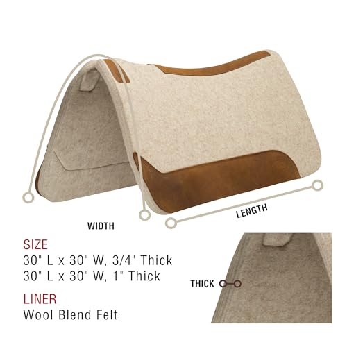Weaver Equine Wool Blend Felt Western Saddle Pad 30x30x1 Inches, Contoured Fit