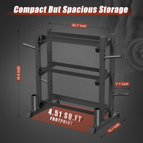 Adjustable 3-Tier Dumbbell Rack Stand - Heavy Duty Weight Storage 18.78 x 48 x 36.54 Inches