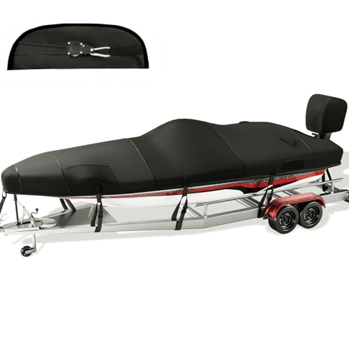 Fuprosico Custom 14-15ft Bass Boat Cover Waterproof Trailerable Black with 1200D Motor Cover