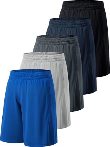 Men's Athletic Shorts with Pockets - Activewear Workout, XX-Large 5 Pack - Black Grey Navy Blue