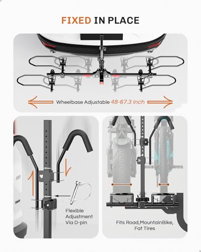 Heavy Duty Bike Rack for Car 2 Bike Hitch Mount Up to 5-Inch Fat Tires Folding