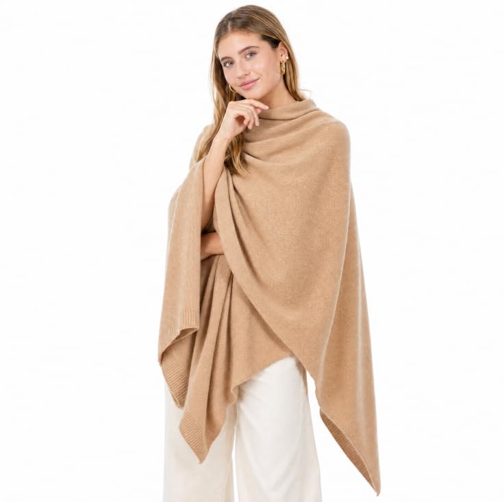 Velanio Cashmere Wool Blend Wrap for Women - Tan Pashmina Shawl 78x27 Travel