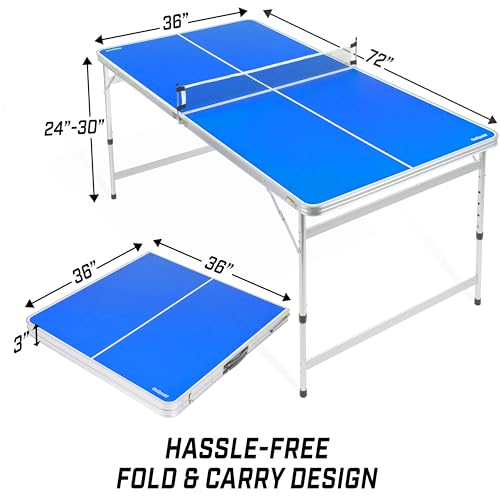 Mid-Size Table Tennis Table Set 6x3 ft - Adjustable Height, Blue Variation