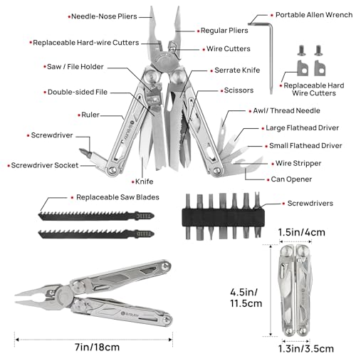 BIBURY 31-in-1 Multitool Pliers Pro with Silver Finish — Camping & Outdoor