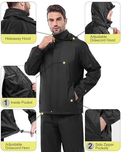 33,000ft Men's Packable Waterproof Rain Suit - Large/32" Inseam, Black