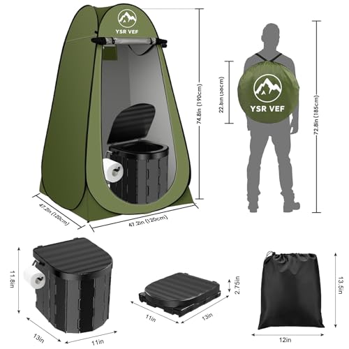 YSR VEF Black Portable Camping Toilet Kit with Green Privacy Tent, Shower & Poo Gel Bags