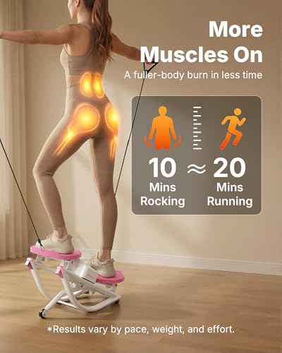 Merach Rocking Stepper Exercise Machine - 3D Motion, White & Pink