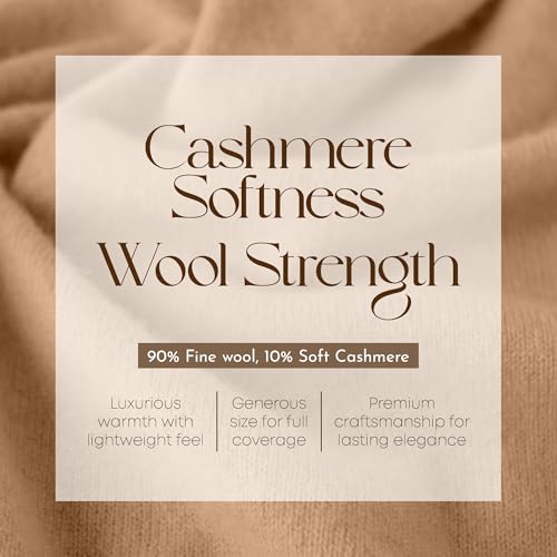 Velanio Cashmere Wool Blend Wrap for Women - Tan Pashmina Shawl 78x27 Travel
