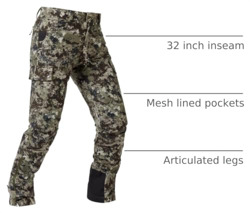 Men's Waterproof Breathable Hunting Pants with Silent Outer Fabric - Grunge Camo 32W x 30L