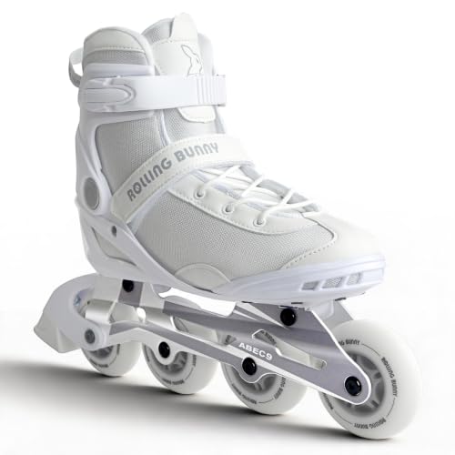 Adult Inline Skates Black White US 8 with ABEC-9 Bearings & Breathable Lining - Optional Brake, Size W 6-9, Variation: White / US Women 8