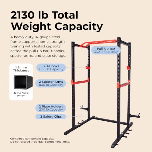 Sunny Health & Fitness Power Rack & Cage System with Plate Holders – Home Gym Equipment