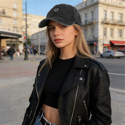 Women's Black Heart Embroidered Baseball Cap Adjustable Vintage Sport Visor