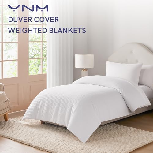 YnM Cotton Waffle Weave Duvet Cover for Weighted Blankets 60''x80'' Coconut White with 16 Strings