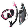 Adult Snorkel Mask and Dry Snorkel Combo with Reusable Travel Bag - Black & Hot Pink