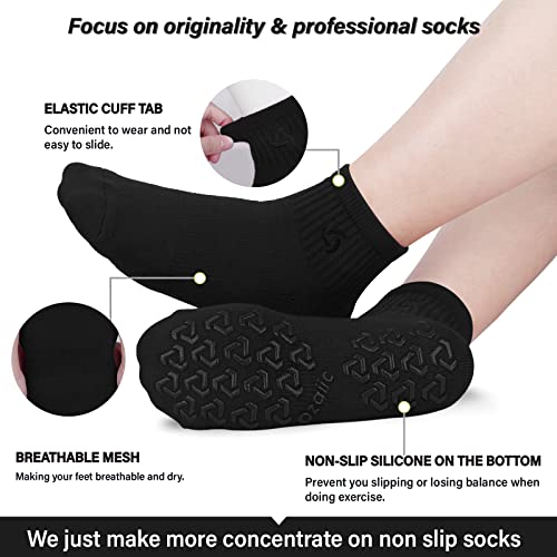 Ozaiic Non-Slip Pilates Socks 3 Pairs Large Black Grey Dark Gray for Yoga