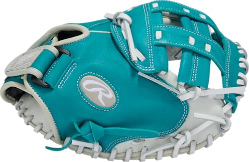 Youth Fastpitch Softball Gloves - White & Teal, 31.5 Inch, H Web, Catcher Right Hand