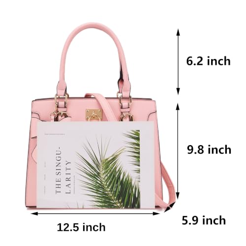 Qiyuer Women's High-End Satchel Tote Shoulder Handbag Set - Pink 2pcs