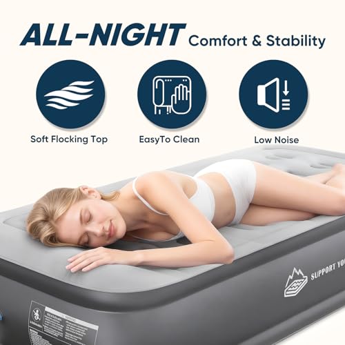 JUITOY Twin Air Mattress with Built-in Pump - Inflatable Blow Up Bed, Variation 24