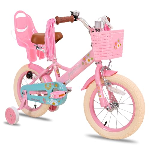 JOYSTAR Little Daisy Princess Kids Bike 12 Inch Pink with Training Wheels