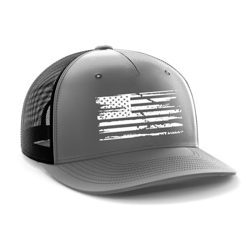 American Flag Snapback Hat - White Flag Gray Adjustable Cap for Men and Women