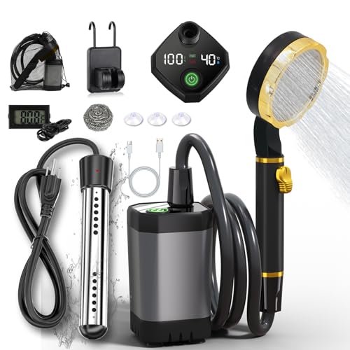 Portable Camping Shower with Water Heater & LED Display – Rechargeable Outdoor Shower for Hiking, Travel, Pets & Car Washing